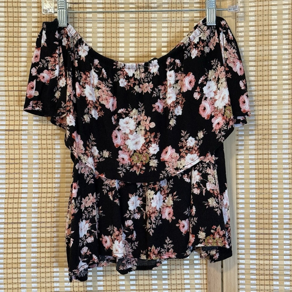 Iris Womens L Top M Black Floral Cottagecore Western Off The Shoulder Sleeveless